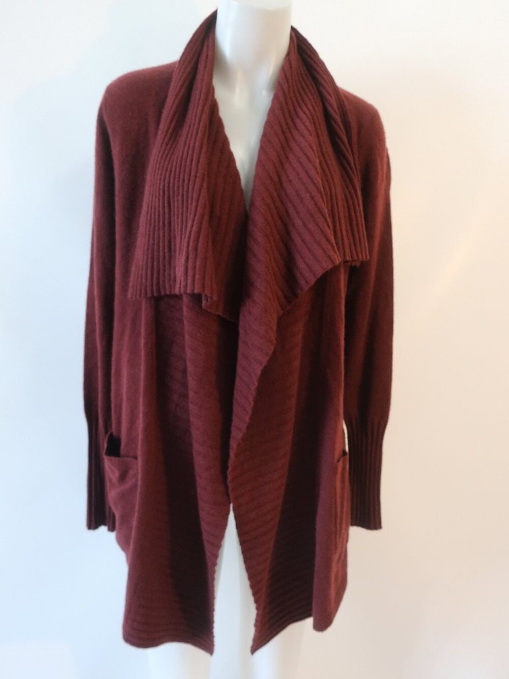 Womens Scoop NYC Maroon (Item- 36) Pure Cashmere Cardigan Sweater L